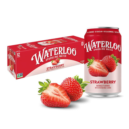 Waterloo strawberry flavored sparkling water cans