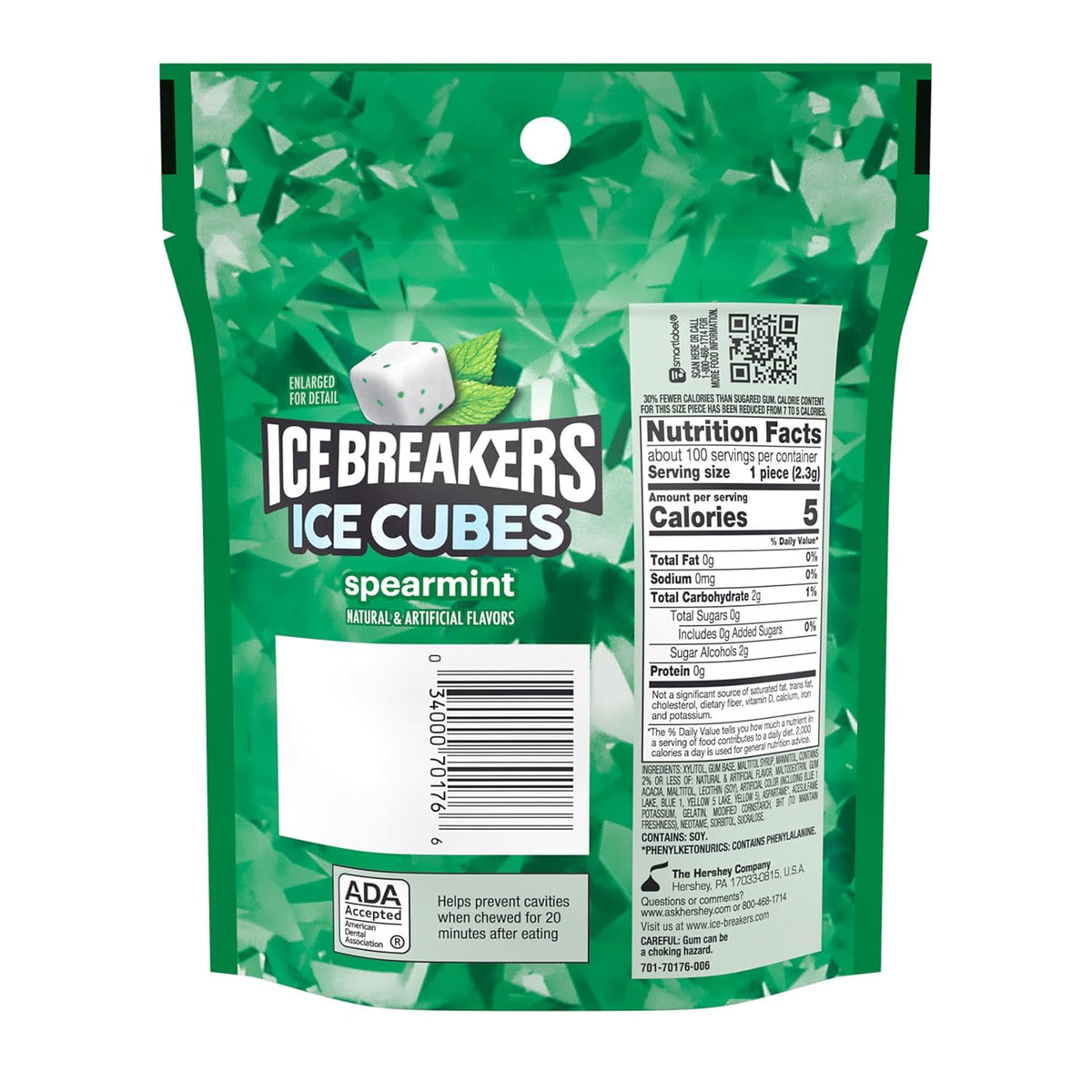 Bulk spearmint sugar-free chewing gum pouch by Ice Breakers