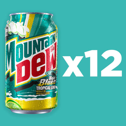 12 pack of Mountain Dew Baja Blast cans