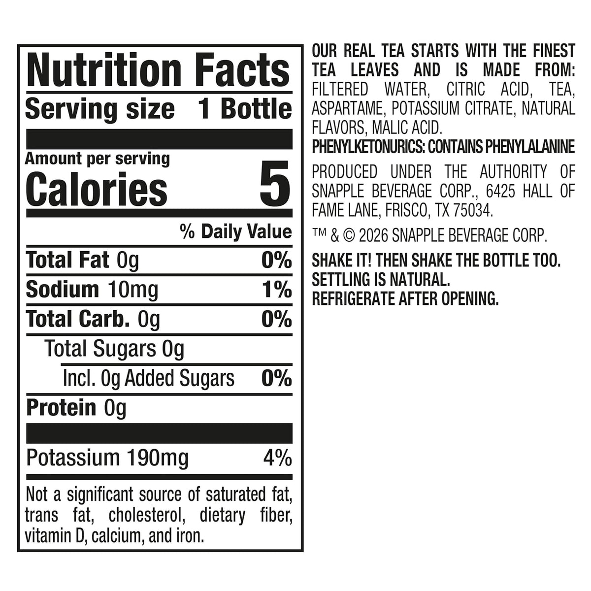 Snapple Zero Sugar Raspberry Tea 16 fl oz bottle