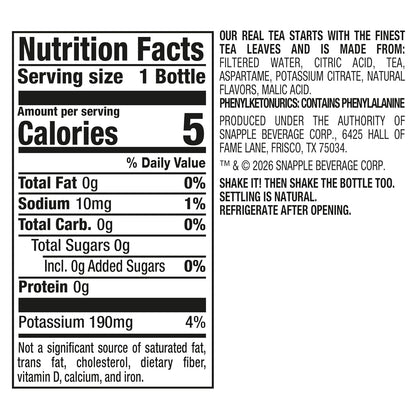 Snapple Zero Sugar Raspberry Tea 16 fl oz bottle