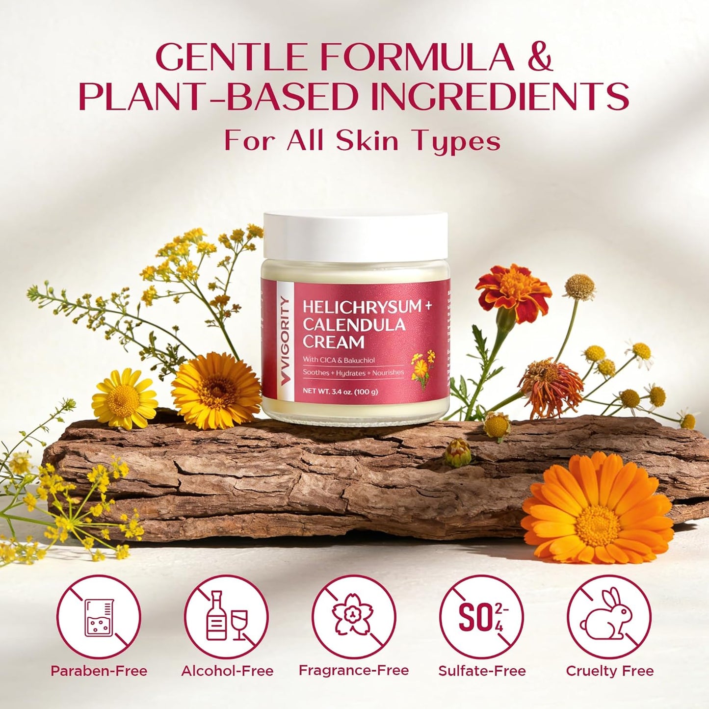 Visit the Vigority Store — Vigority Calendula Cream: Soothes Calendula Cream for Mature, Thin & Fragile Skin with Helichrysum, Bakuchiol & CICA - Hydrates, Nourishes & Strengthens Skin Barrier - Non-greasy Fragrance Free 3.4oz