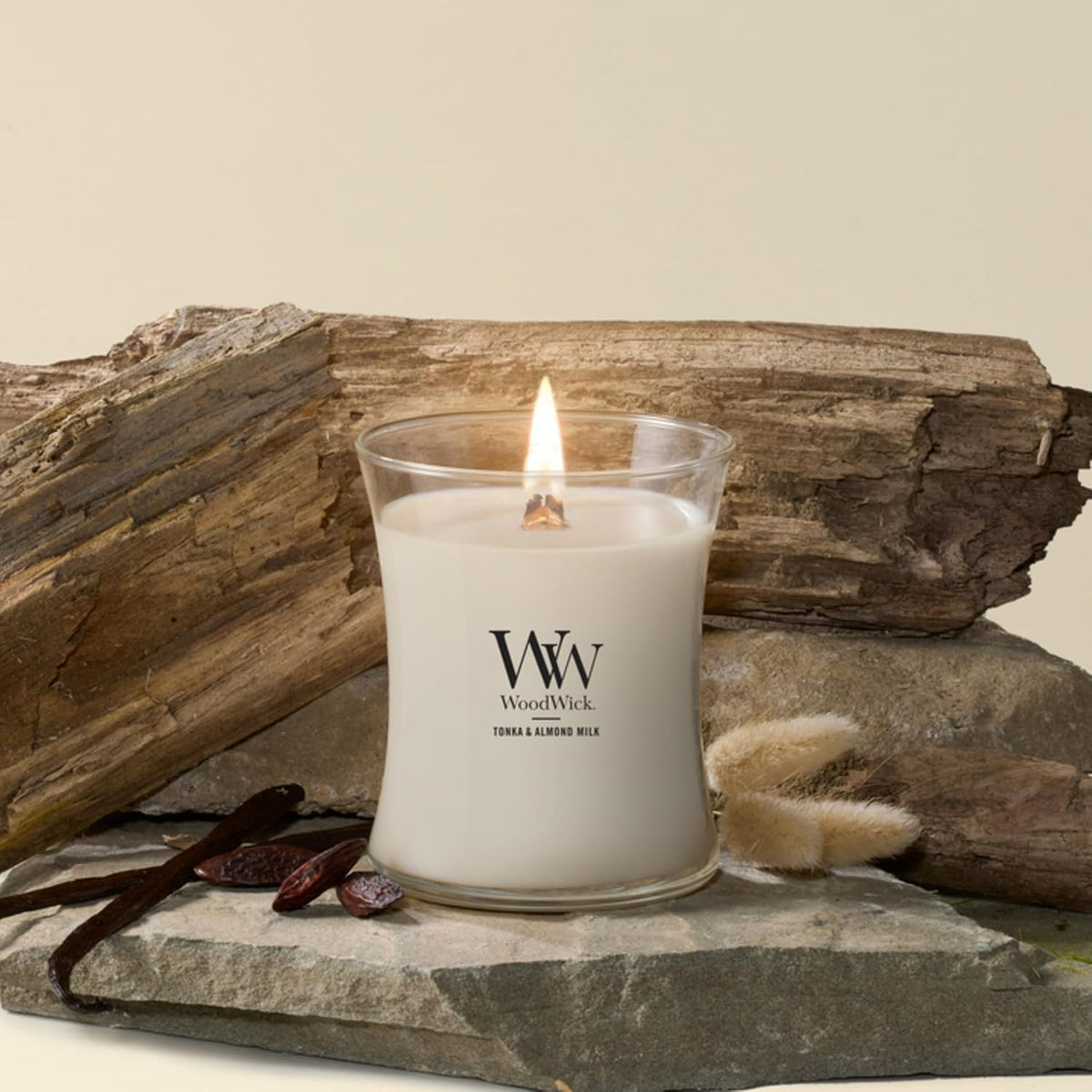 Tonka almond milk hourglass candle for home décor