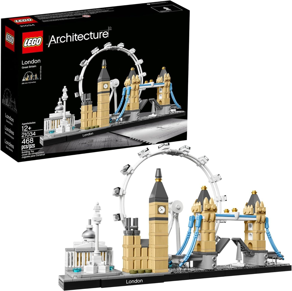 LEGO London skyline model featuring Big Ben and Tower Bridge