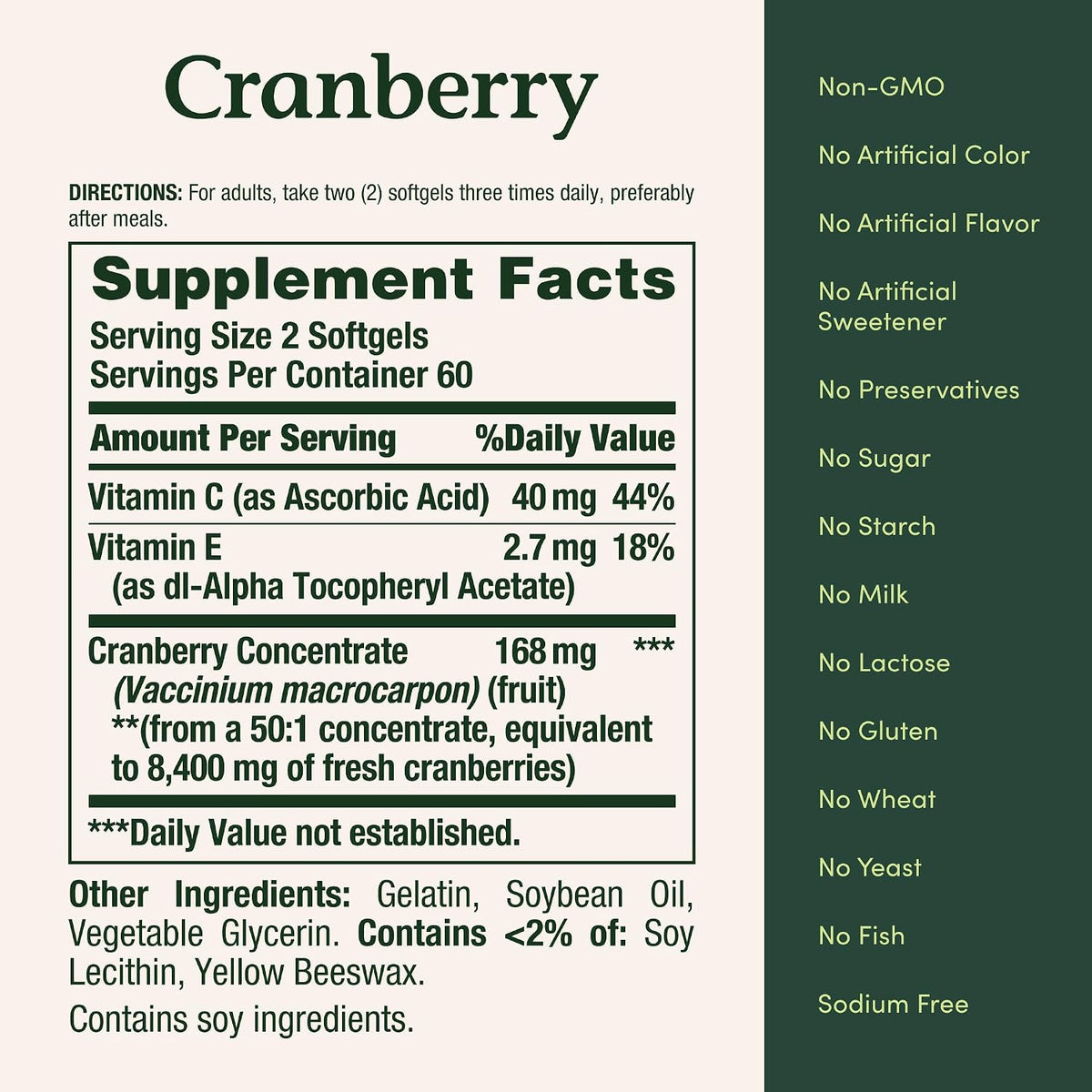 Nature's Bounty Cranberry urinary health supplement 120 count