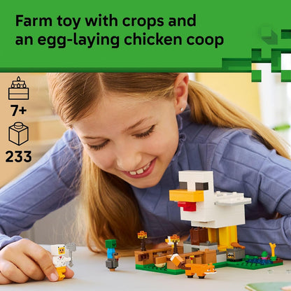 LEGO Minecraft chicken-shaped coop with figures