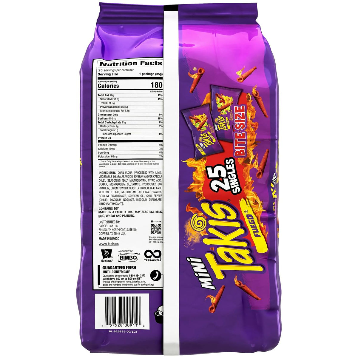 Individual Takis Fuego mini tortilla chip snack bags