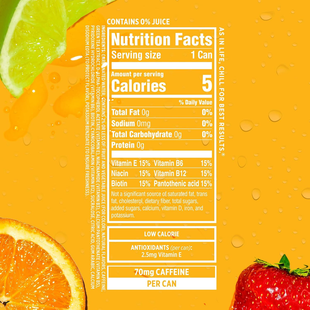 Zero sugar sparkling water with caffeine cans