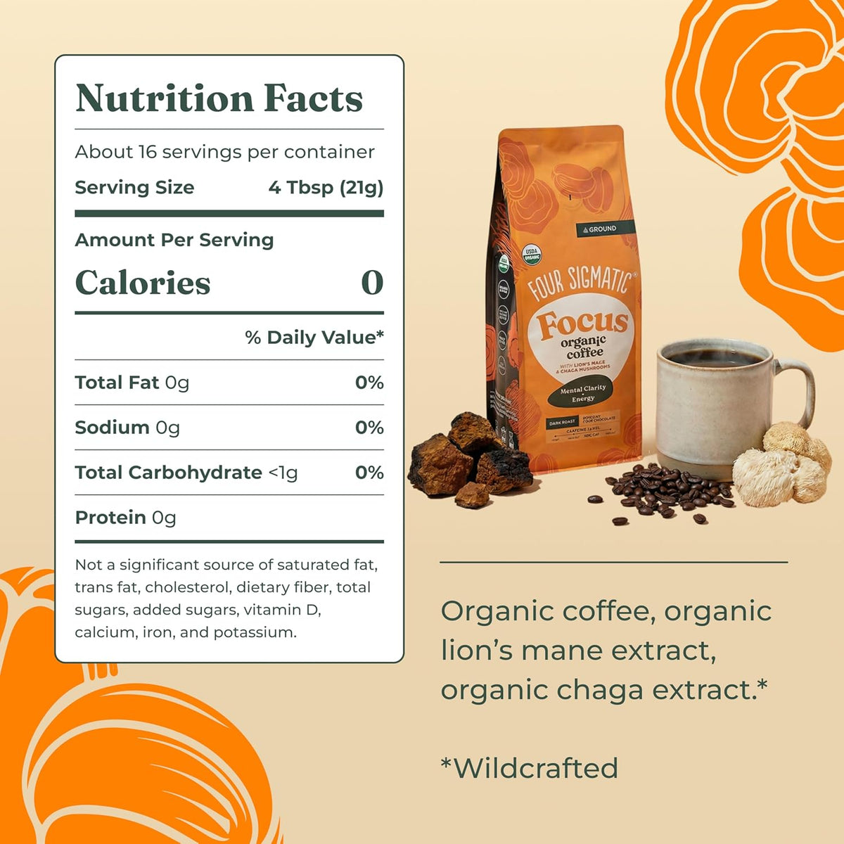 Organic Lion’s Mane and Chaga ground coffee by Four Sigmatic