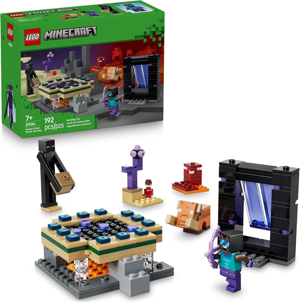 Minecraft building toy with Nether and End portal