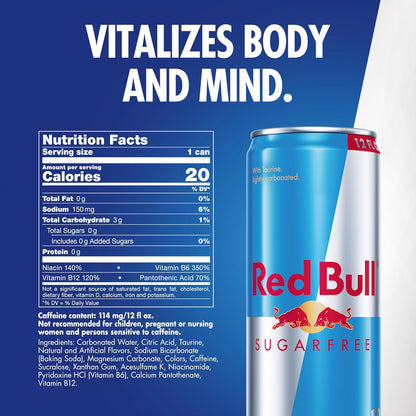 Red Bull Sugarfree energy drink with caffeine and B vitamins