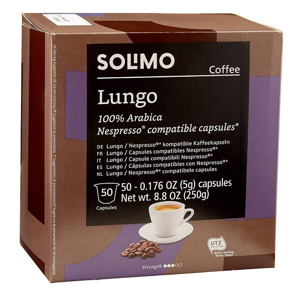 Solimo medium roast lungo capsules for Nespresso Original brewers