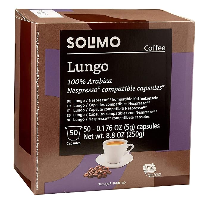 Amazon Brand Solimo lungo coffee capsules, 50 count