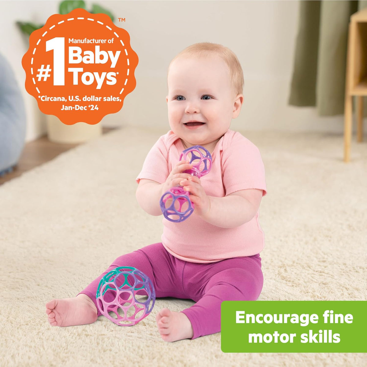 Pink Oball Classic easy-grasp baby ball toy