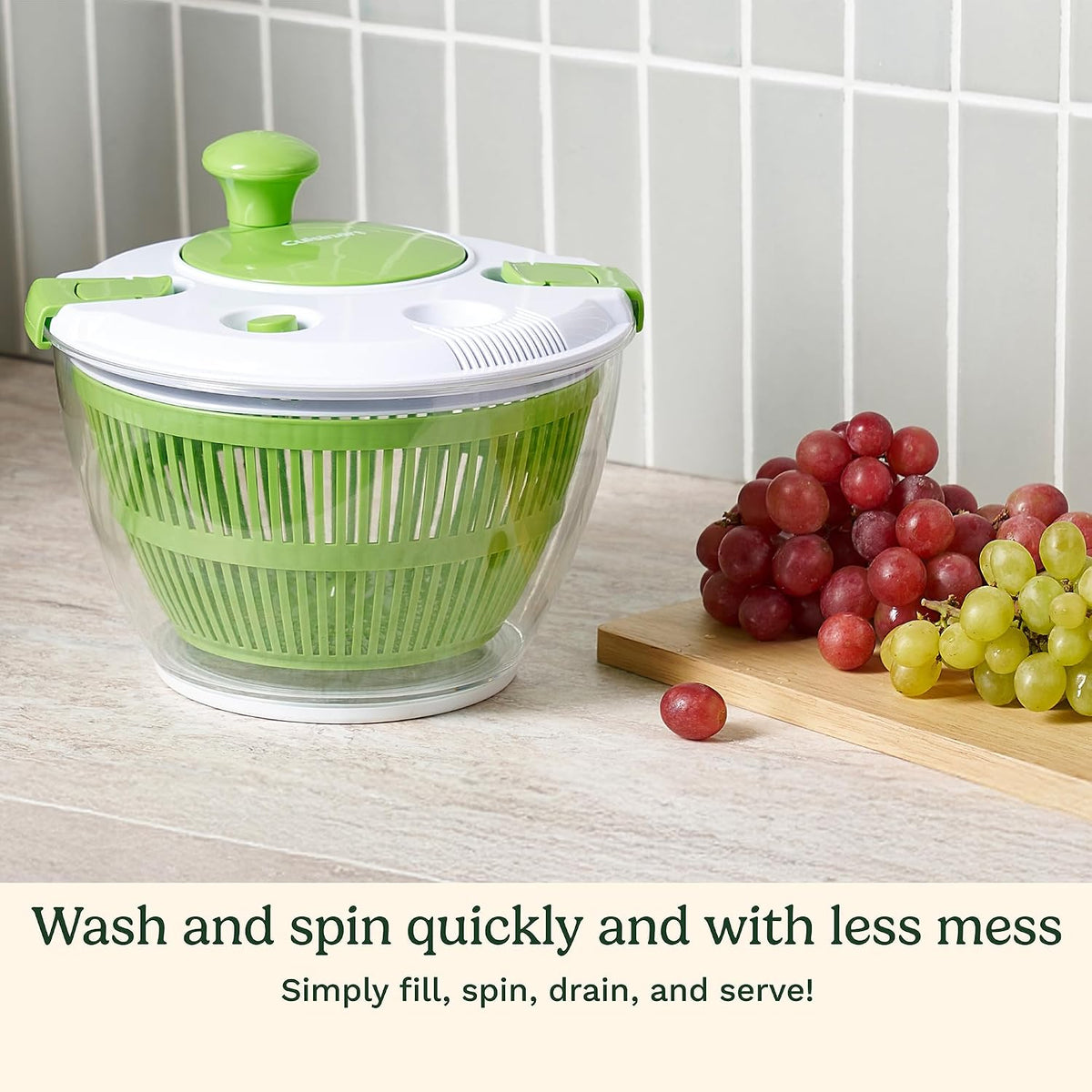 Compact salad spinner for berries and herbs