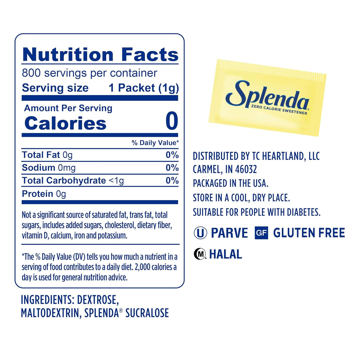 Yellow SPLENDA sugar substitute packets box