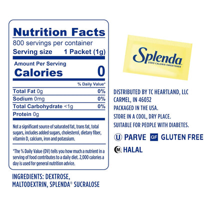 Yellow SPLENDA sugar substitute packets box