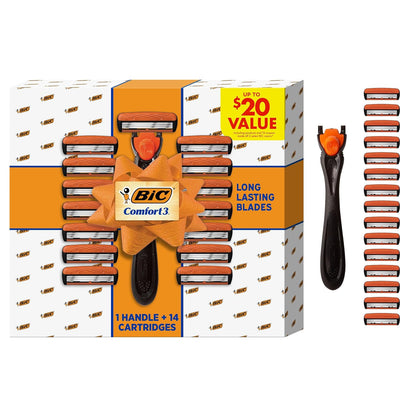 BIC men's razor handle with 14 refill cartridges