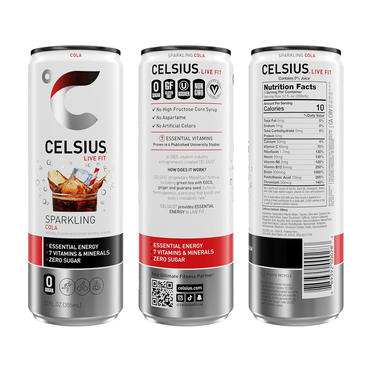 Sugar free sparkling cola energy drink pack