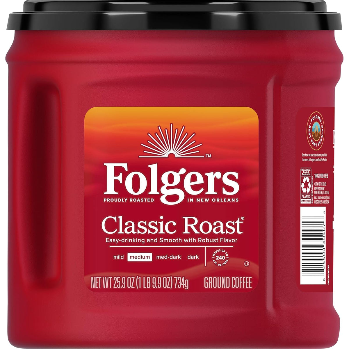Folgers Classic Roast coffee canister front view