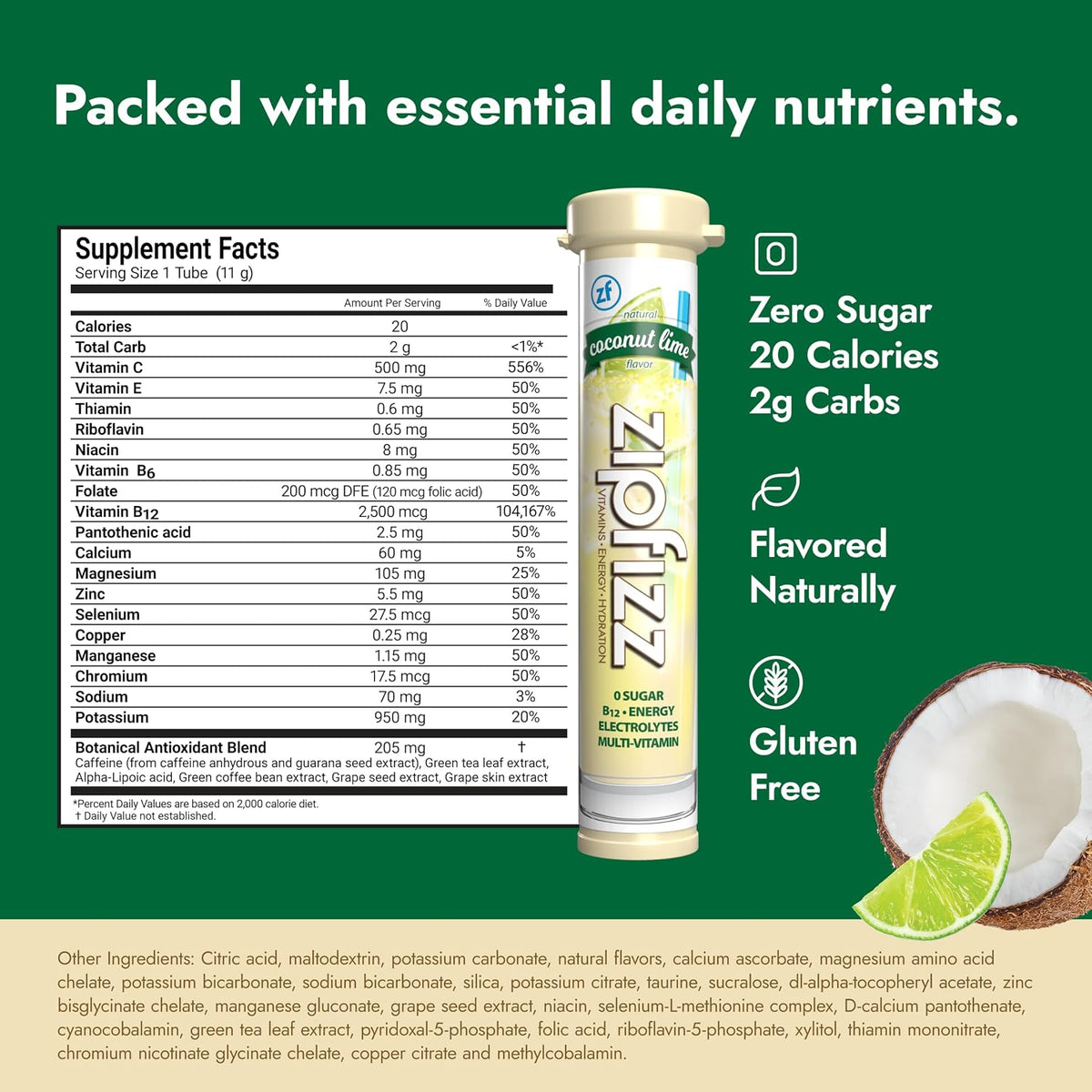 Coconut Lime Zipfizz energy powder tubes