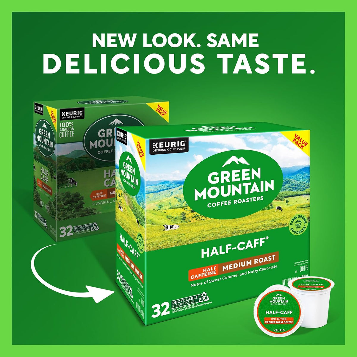 Green Mountain Half Caff single-serve Keurig coffee pods box