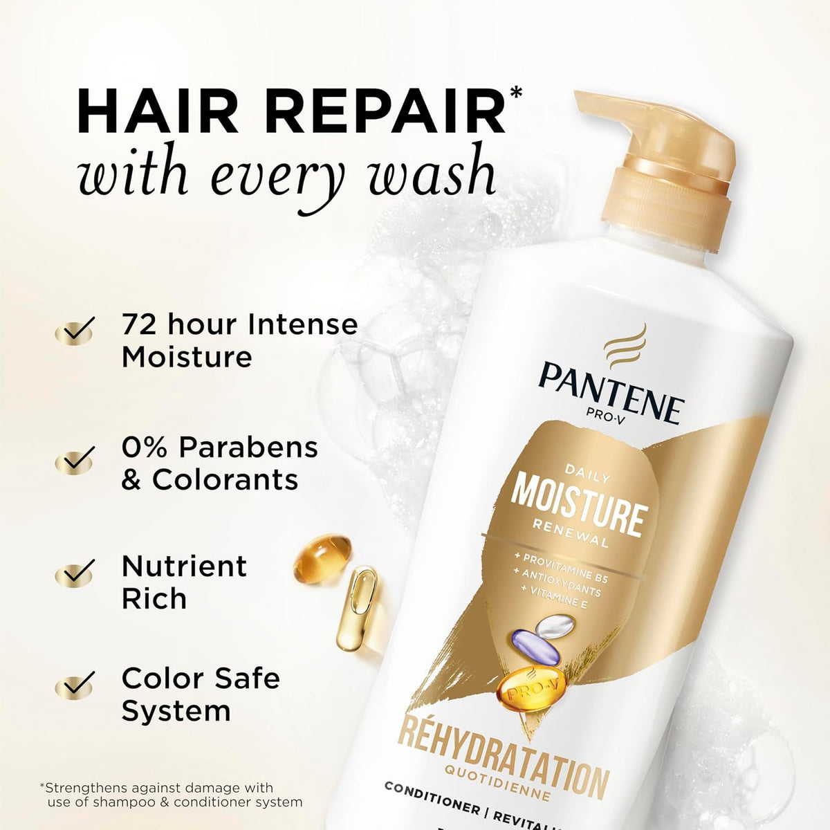 Pantene moisturizing shampoo and conditioner with vitamin E