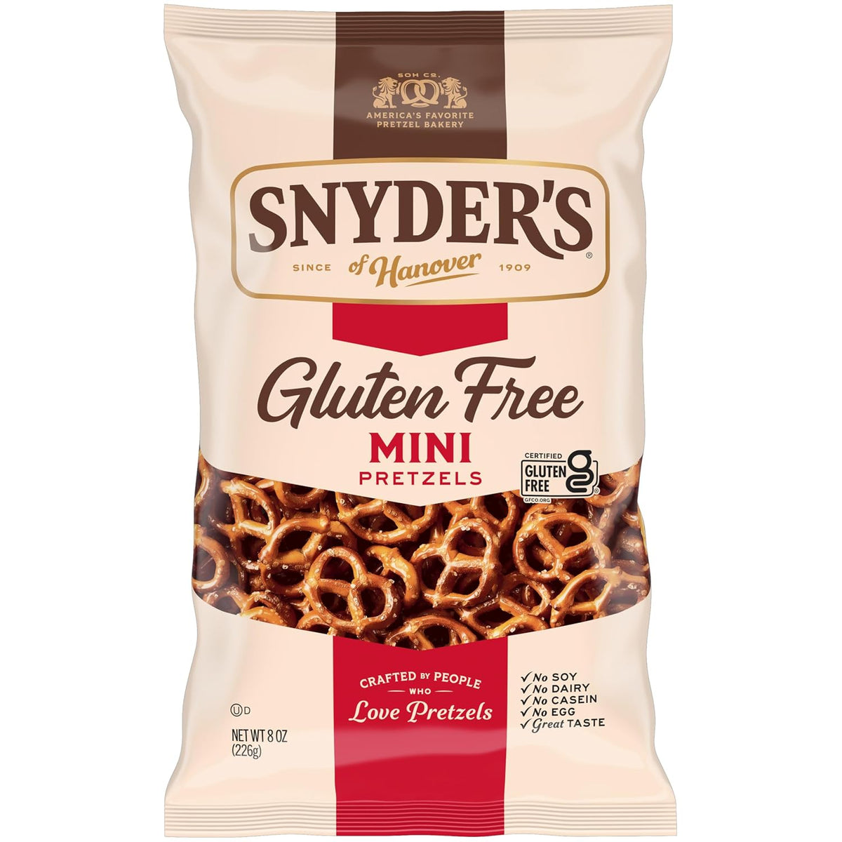 Gluten free mini pretzels in Snyder's of Hanover package