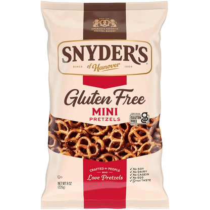 Gluten free mini pretzels in Snyder's of Hanover package