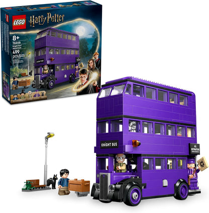 Triple-decker Knight Bus LEGO model with minifigures