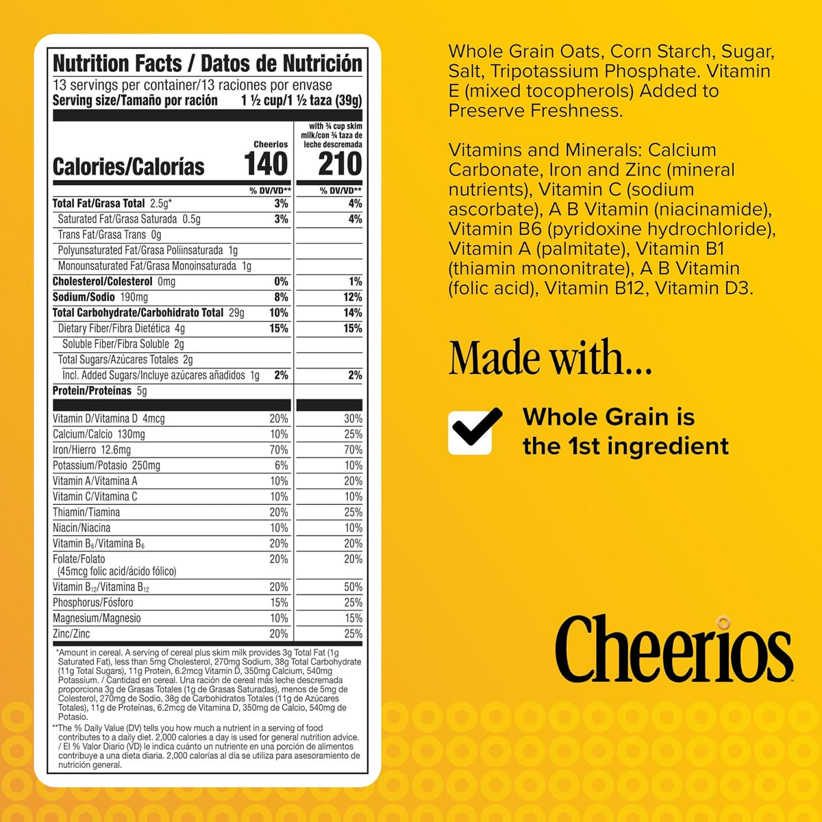 Heart healthy Cheerios toasted oat cereal