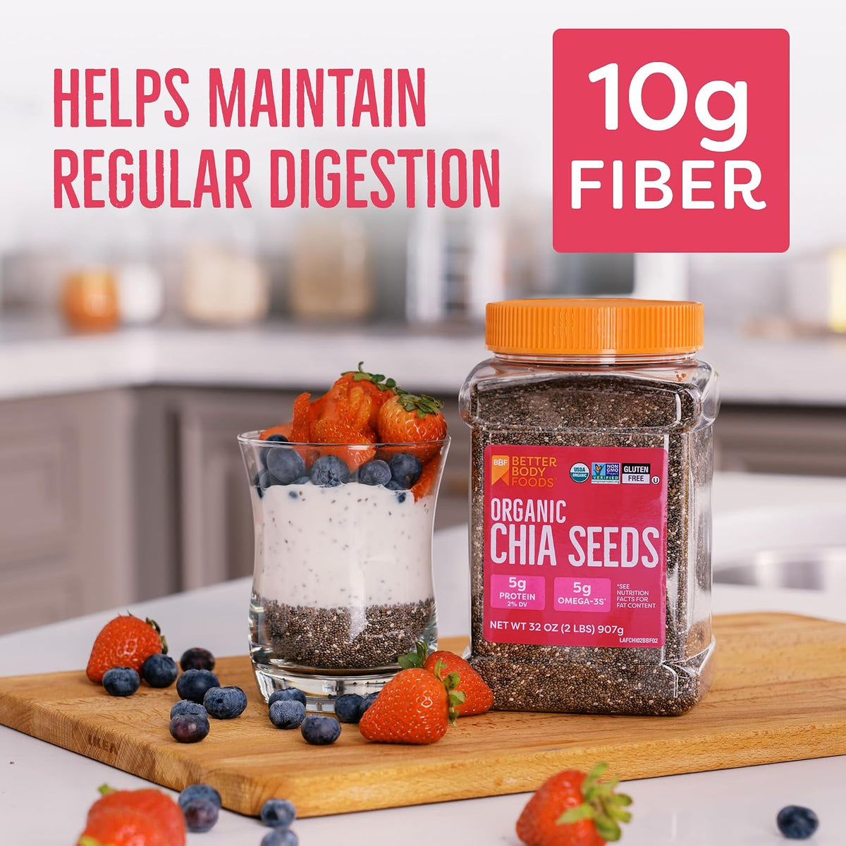 Bulk 2 lb container of organic chia seeds