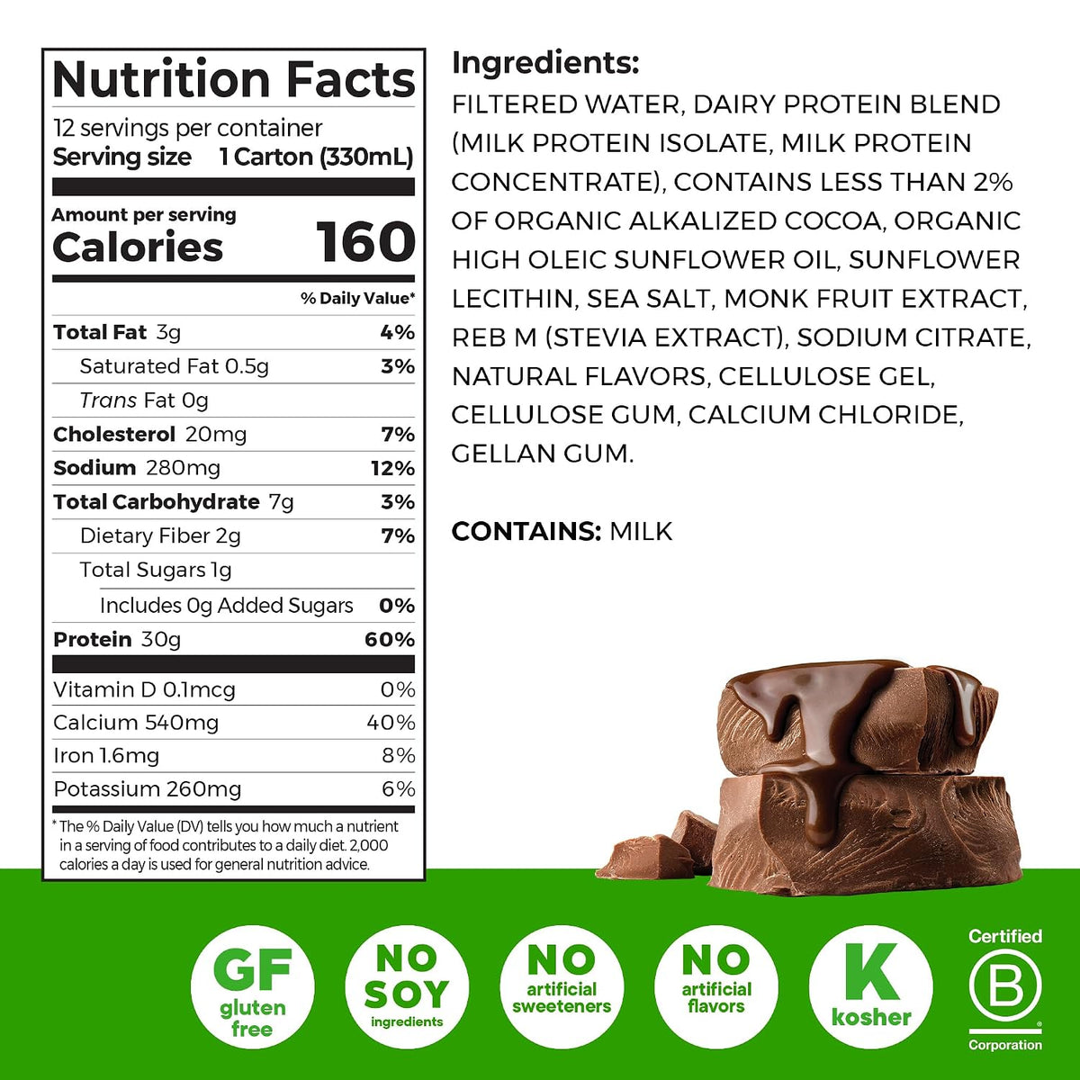 Chocolate protein drink with 5g BCAAs