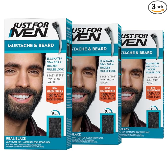 Just for Men Black M-55 mustache and beard dye 3 pack