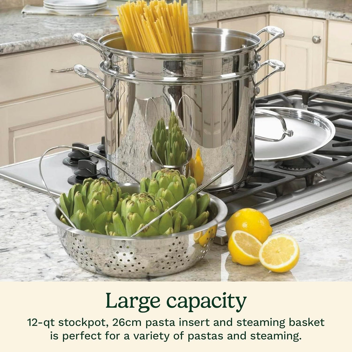 Stainless steel steamer basket and stockpot cookware set
