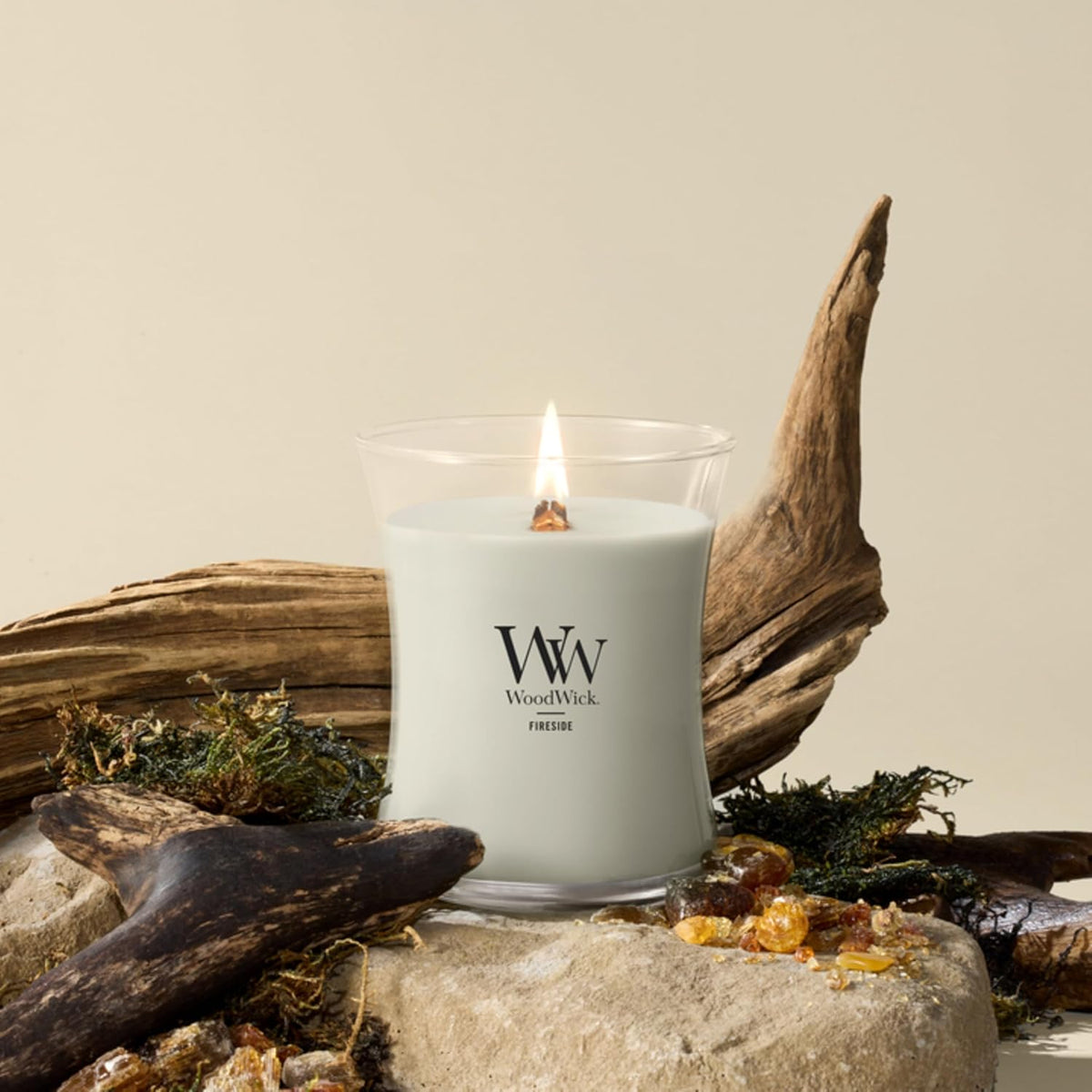 Medium hourglass WoodWick Fireside candle