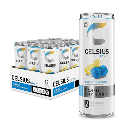 CELSIUS sugar free Blue Razz Lemonade energy drink can