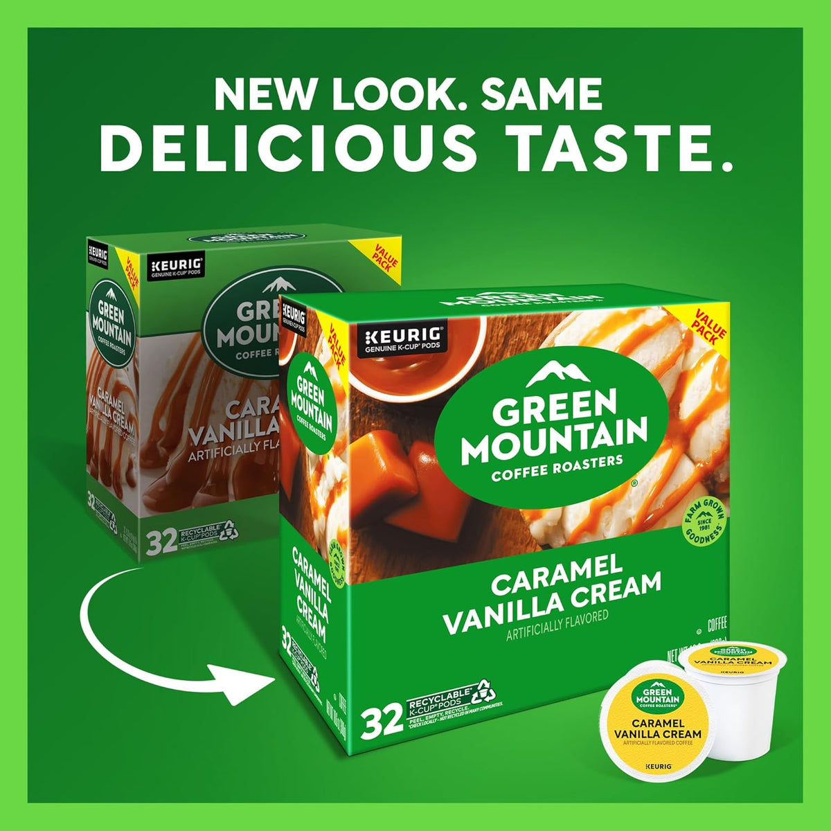 Single-serve Keurig K-Cup caramel vanilla coffee pods