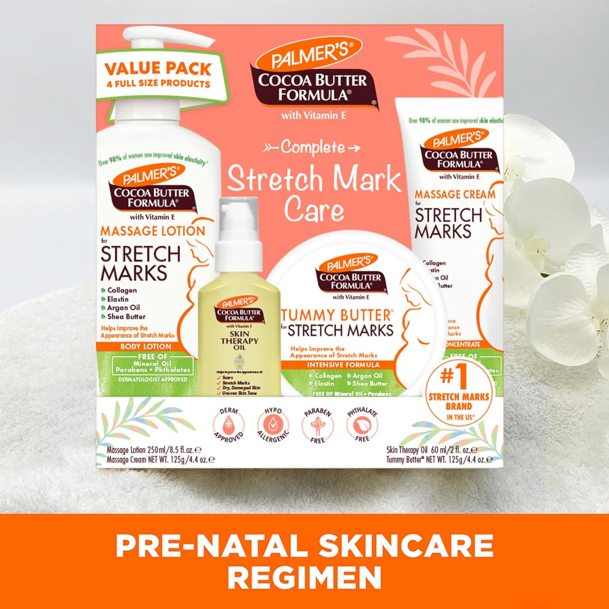 Four piece Palmer's pregnancy skin care kit with cocoa butter