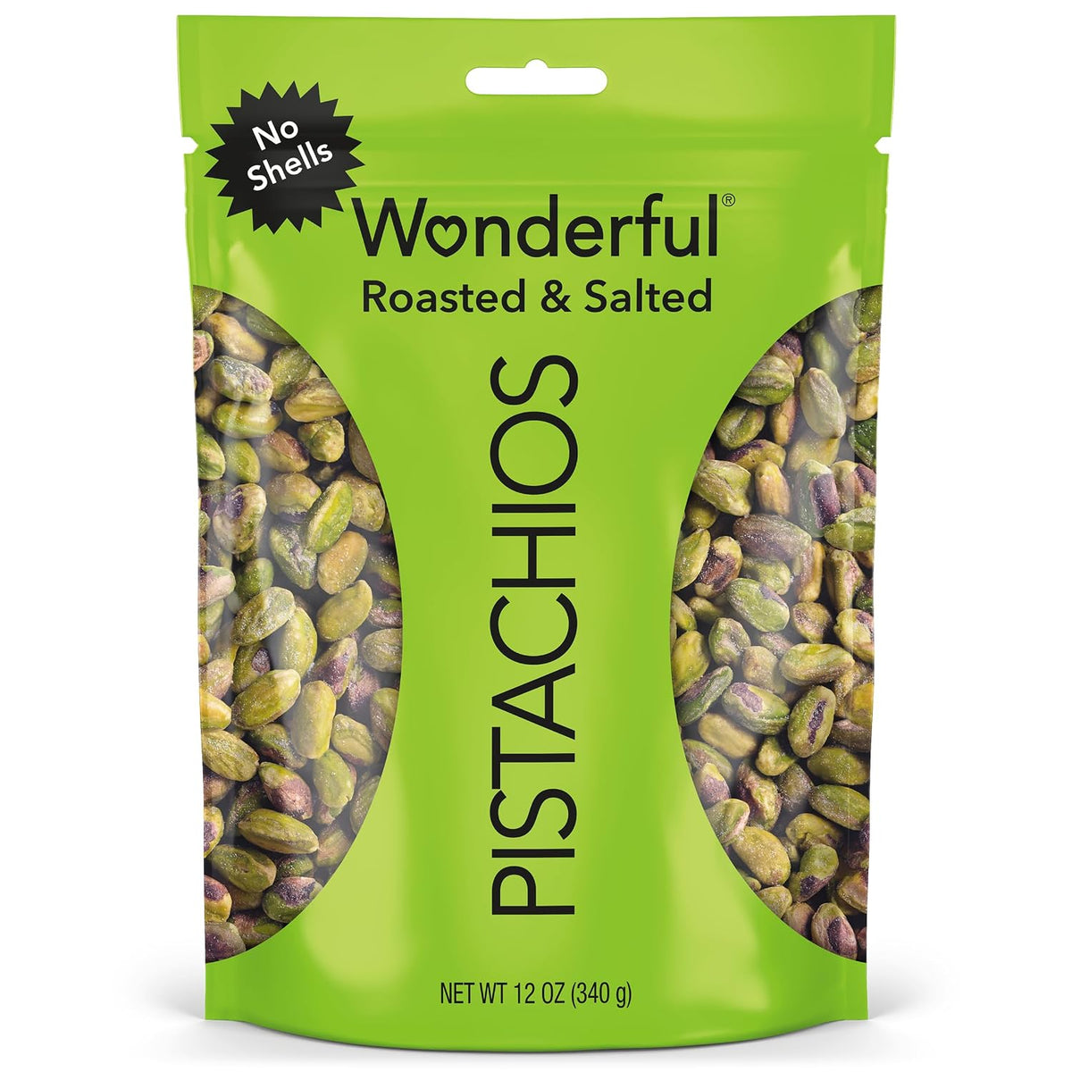 Resealable bag of Wonderful Pistachios shelled nuts