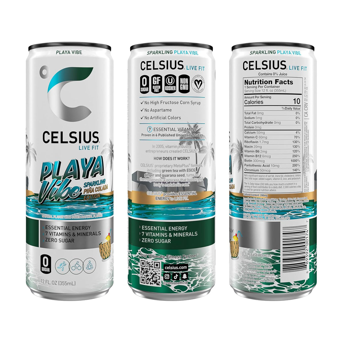 CELSIUS Playa Vibe tropical pina colada flavor cans