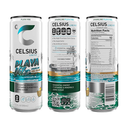 CELSIUS Playa Vibe tropical pina colada flavor cans