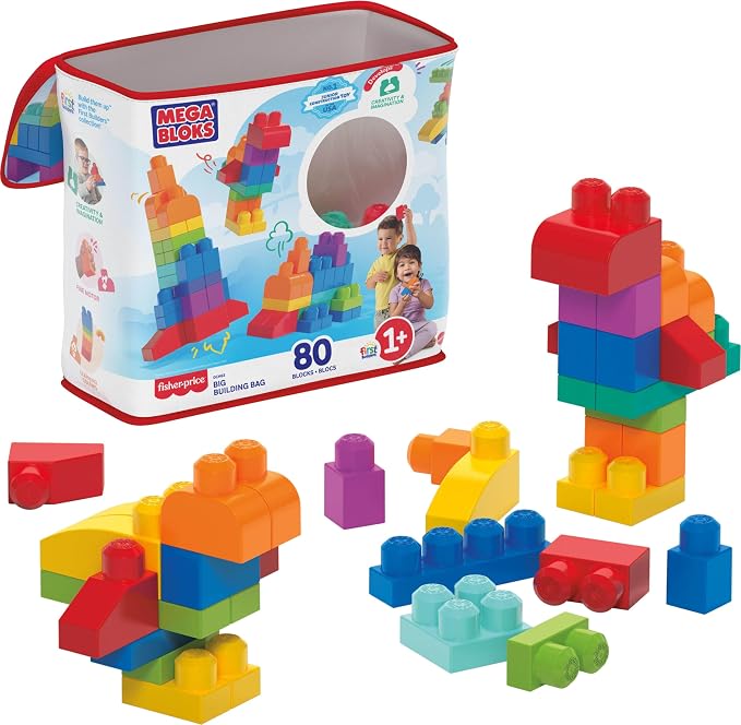 MEGA BLOKS blue toddler building blocks bag