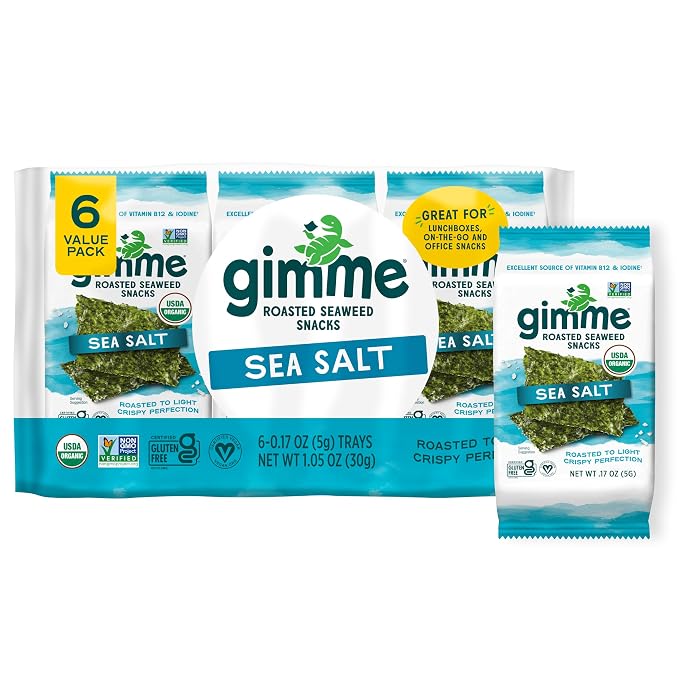 gimMe organic roasted seaweed snack sea salt 6 pack
