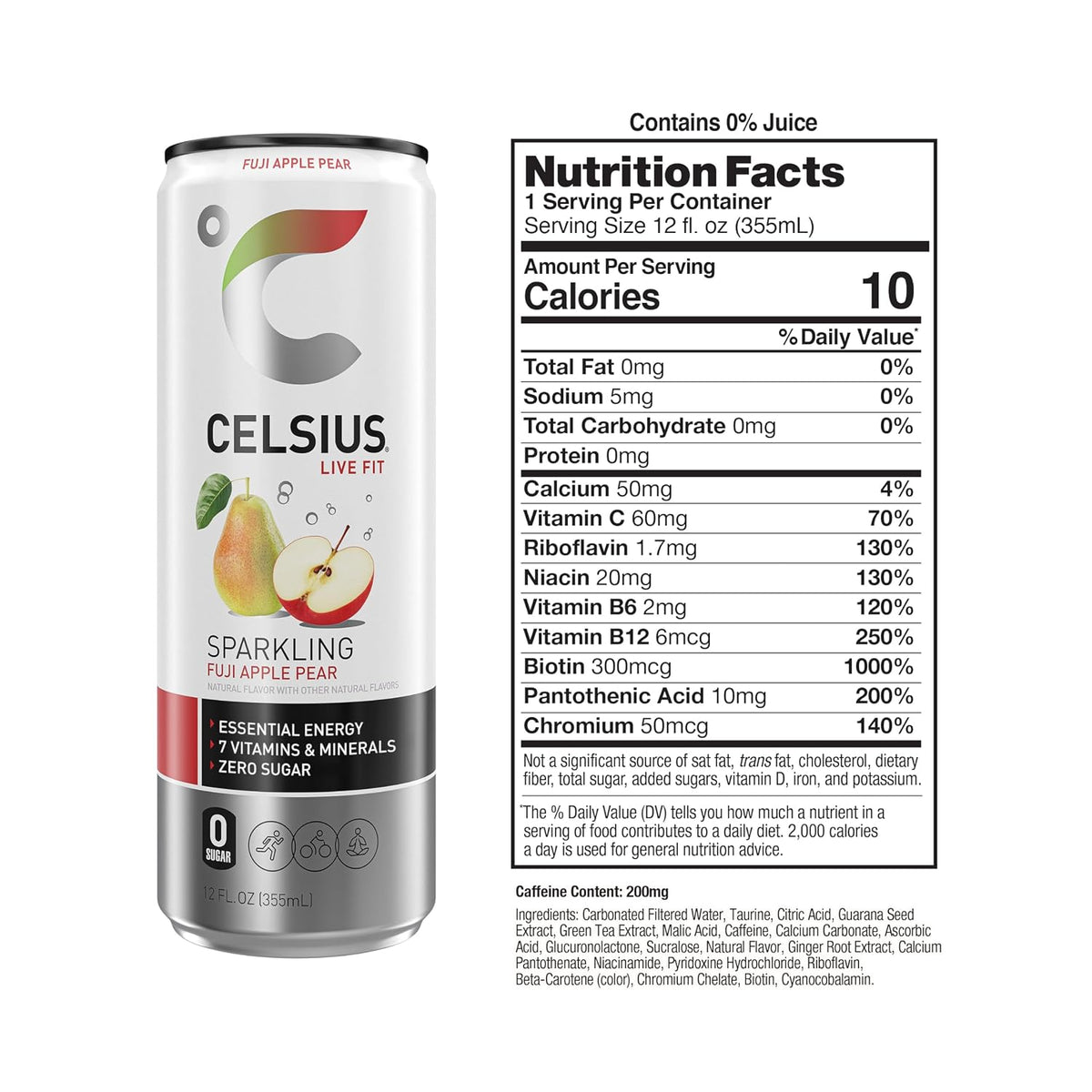 CELSIUS sparkling apple pear energy drink can