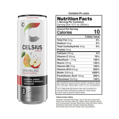 CELSIUS sparkling apple pear energy drink can