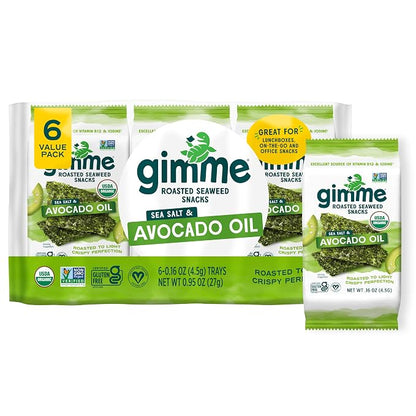 gimMe Organic Roasted Seaweed Snack Avocado Sea Salt 6 count