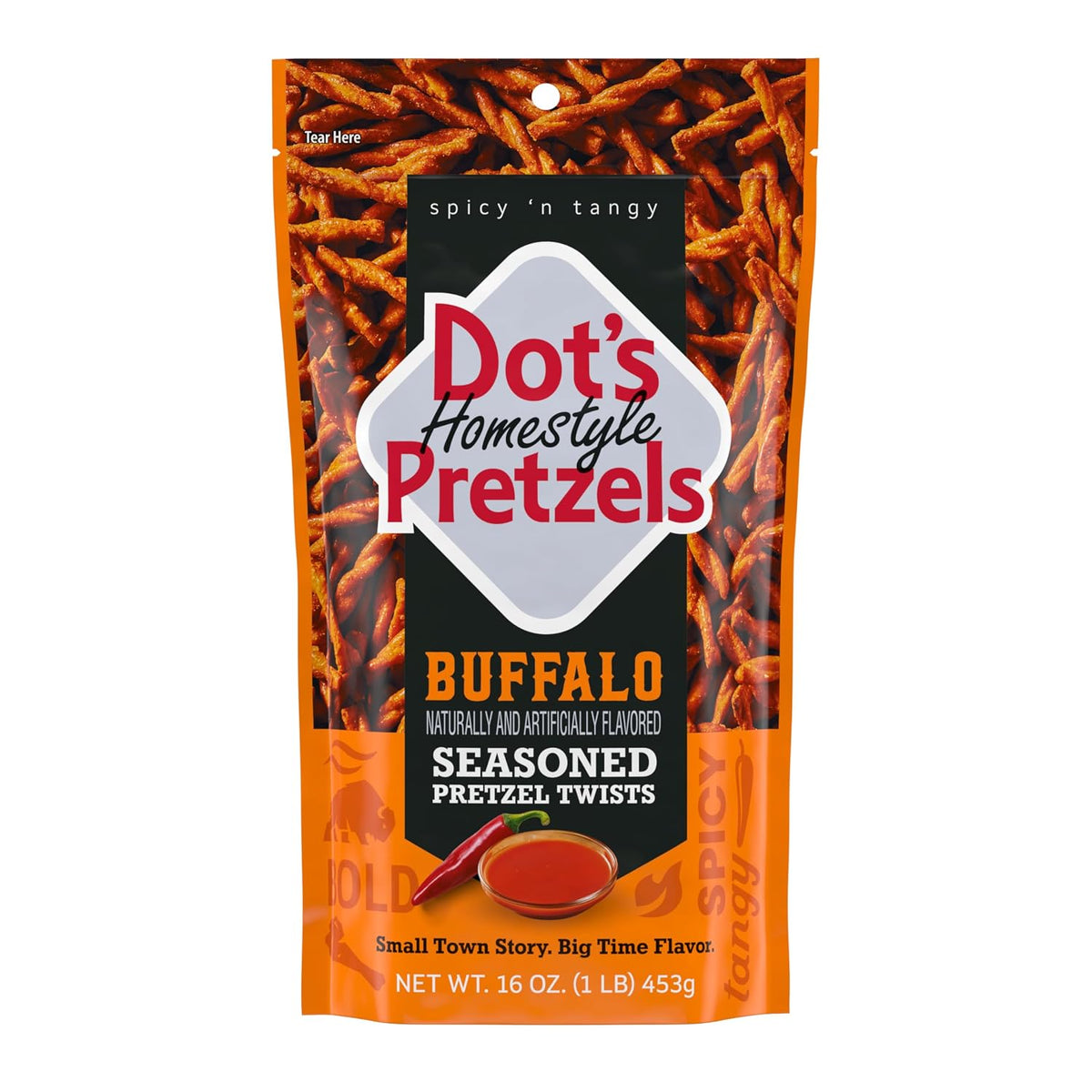 Crunchy buffalo pretzel twists snack bag