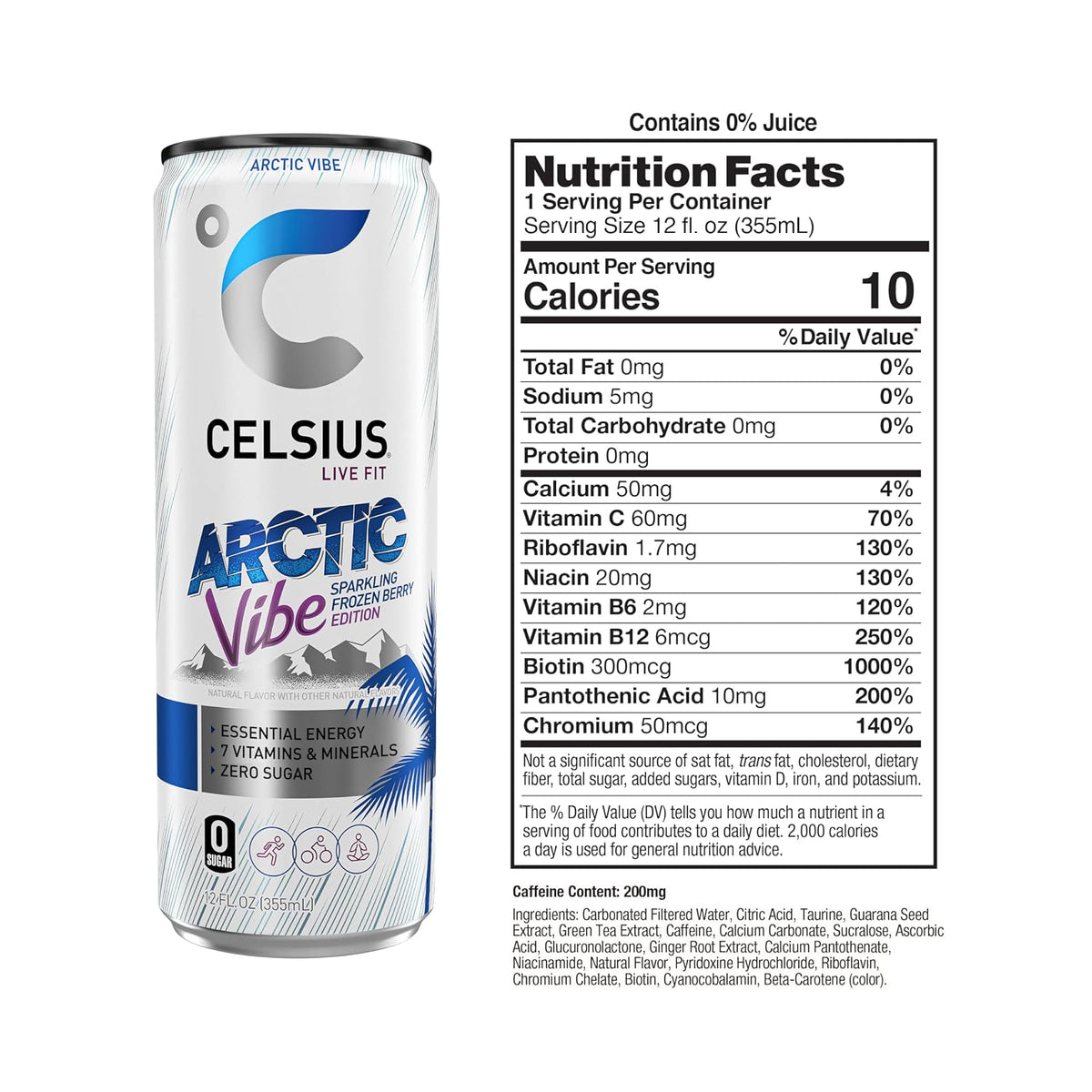 CELSIUS Arctic Vibe 12 fl oz slim energy drink can