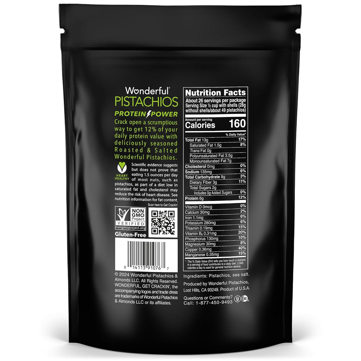 Roasted and salted pistachios in shell bulk snack bag